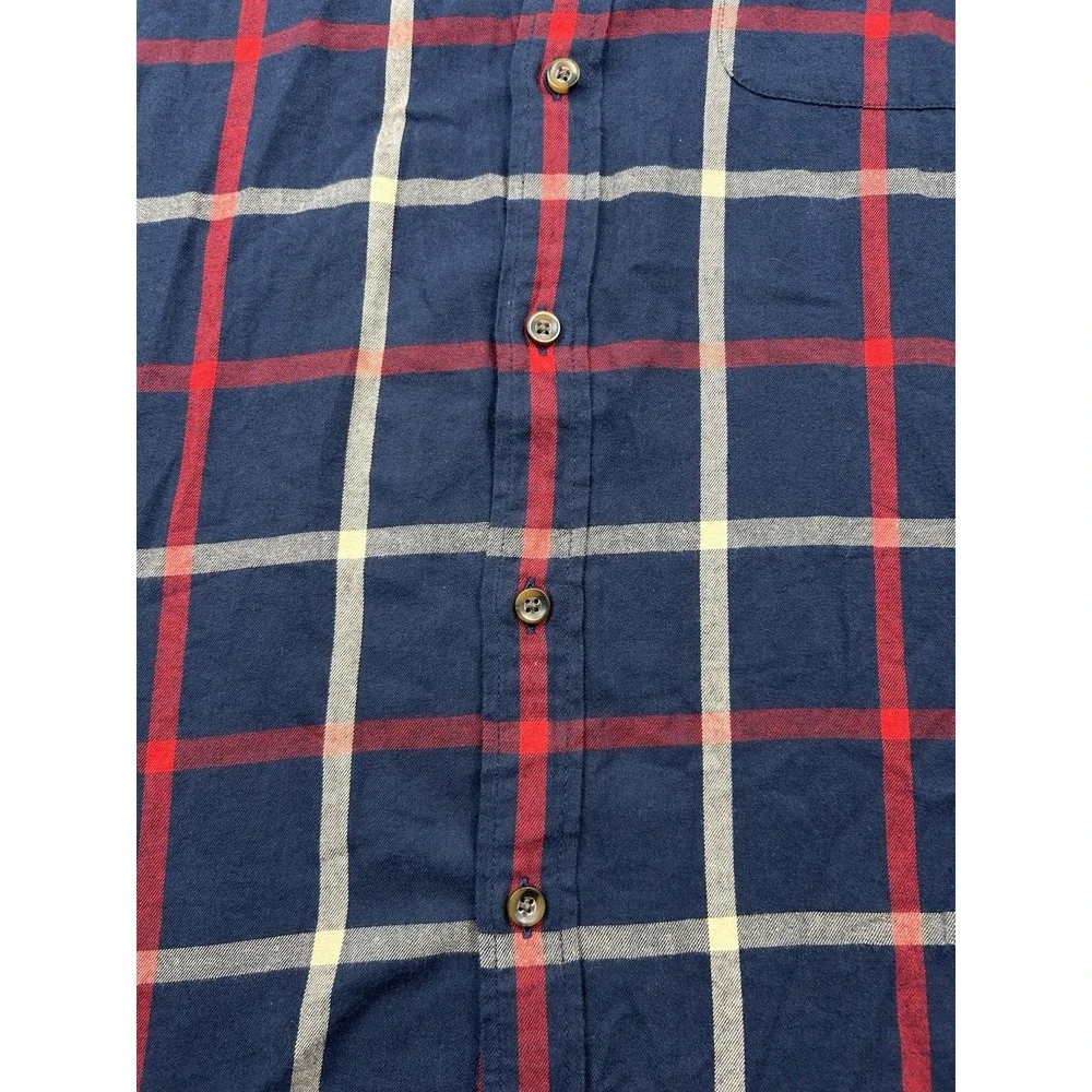 J Crew Brushed Twill Cotton Plaid Shirt Mens XL Blue Red Long Sleeve Button Down